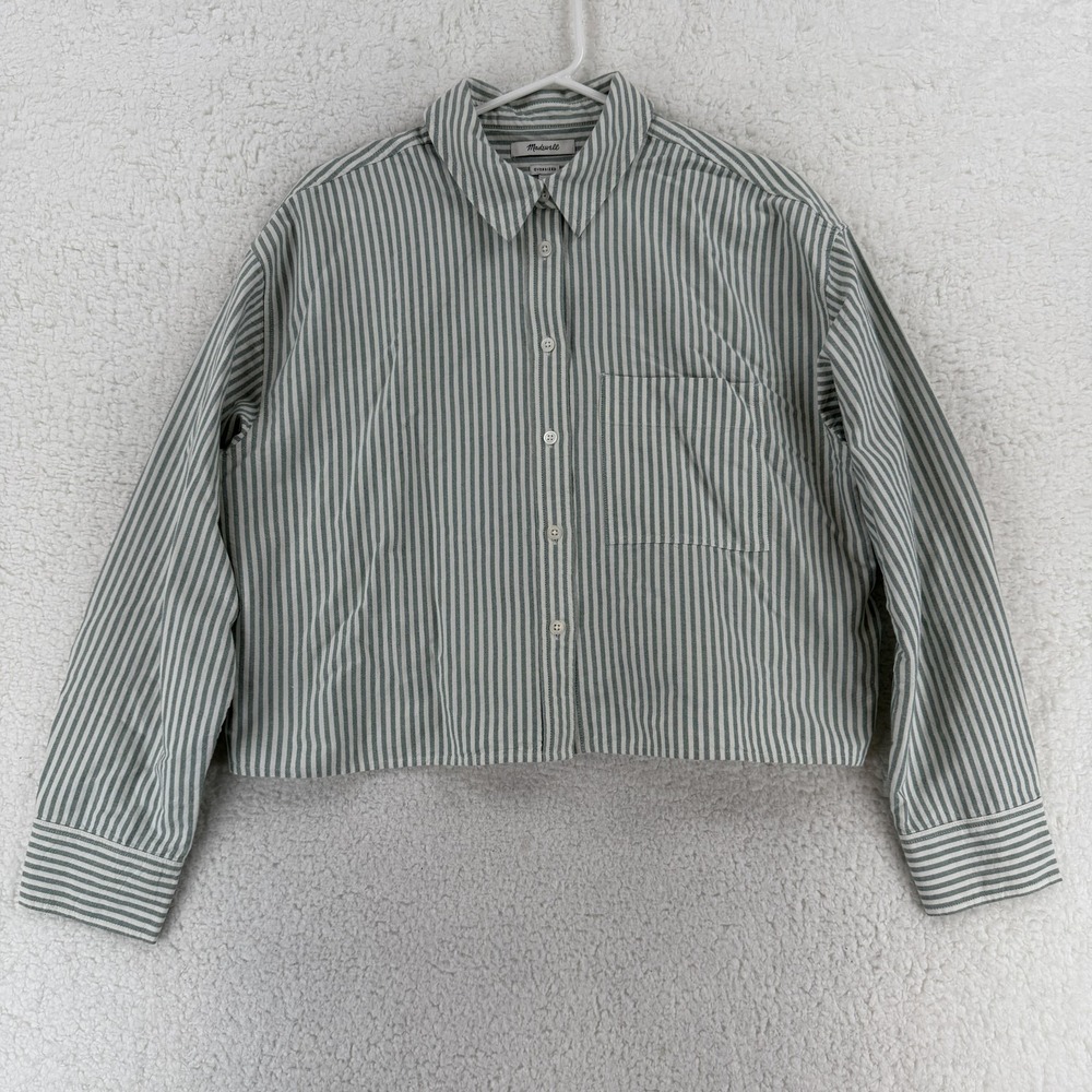 Madewell Green and White Striped Button-Down Shirt